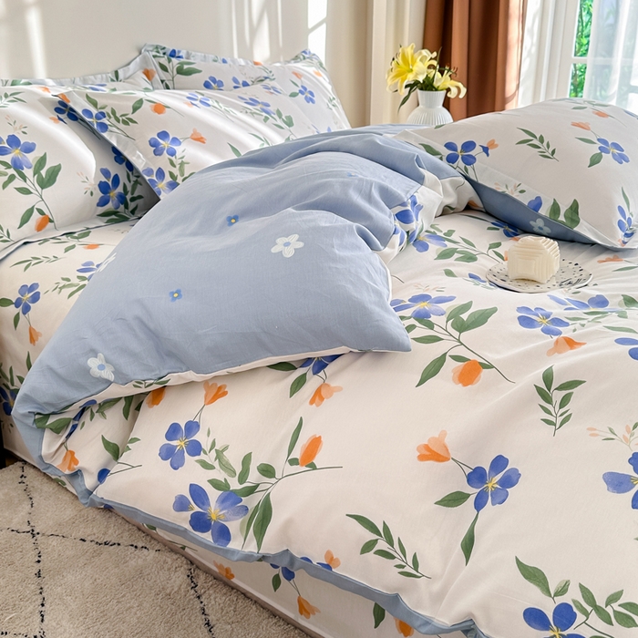 91家纺网 家纺一手货源 找家纺 棉造家居 2025新款亲肤舒适全棉纯棉印花系列三/四件套 清风