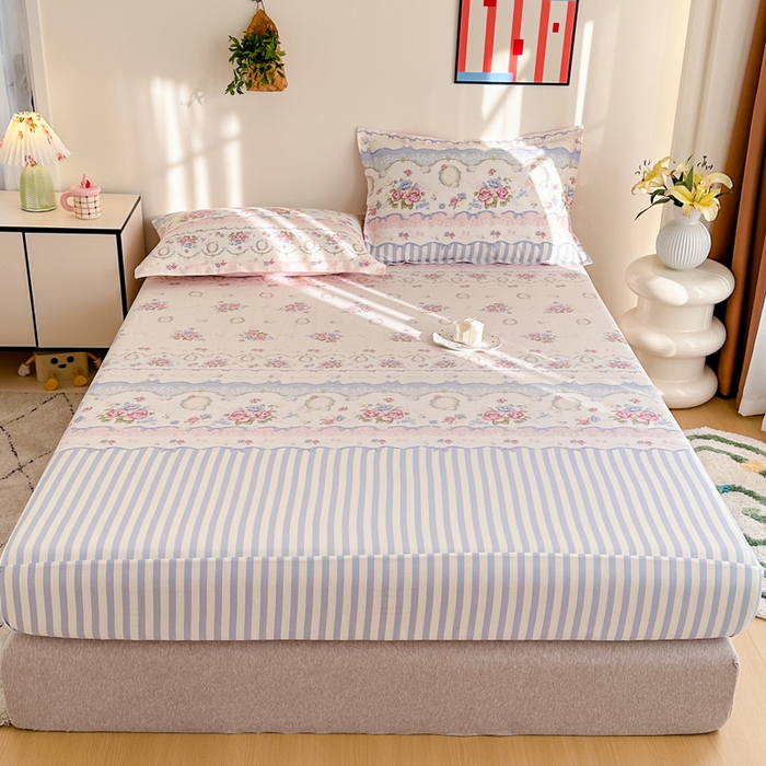 91家纺网 家纺一手货源 找家纺 棉造家居 2025新款亲肤舒适全棉纯棉印花单床笠 芳菲羽