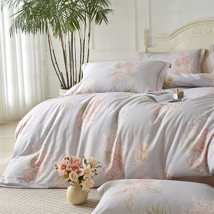 91家纺网 家纺一手货源 找家纺 曼秀琳 2025新款铂金棉数码印花四件套(全棉133*76) 芊然-桔