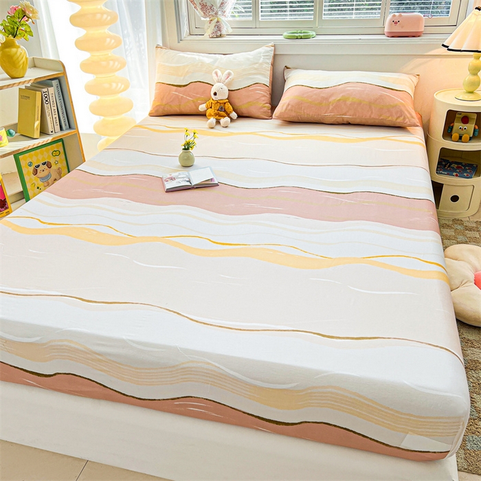 91家纺网 家纺一手货源 找家纺 雯豆2025春夏新品全棉床笠三件套学生成人印花纯棉床罩 全棉床笠-浪漫约定