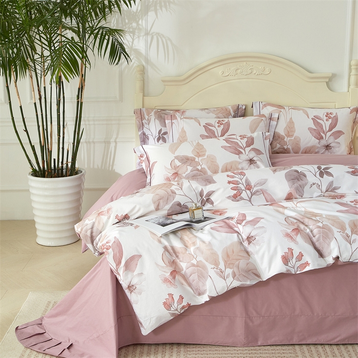 91家纺网 家纺一手货源 找家纺 曼秀琳 2025新款铂金棉数码印花四件套(全棉133*76) 青青蔓草-粉