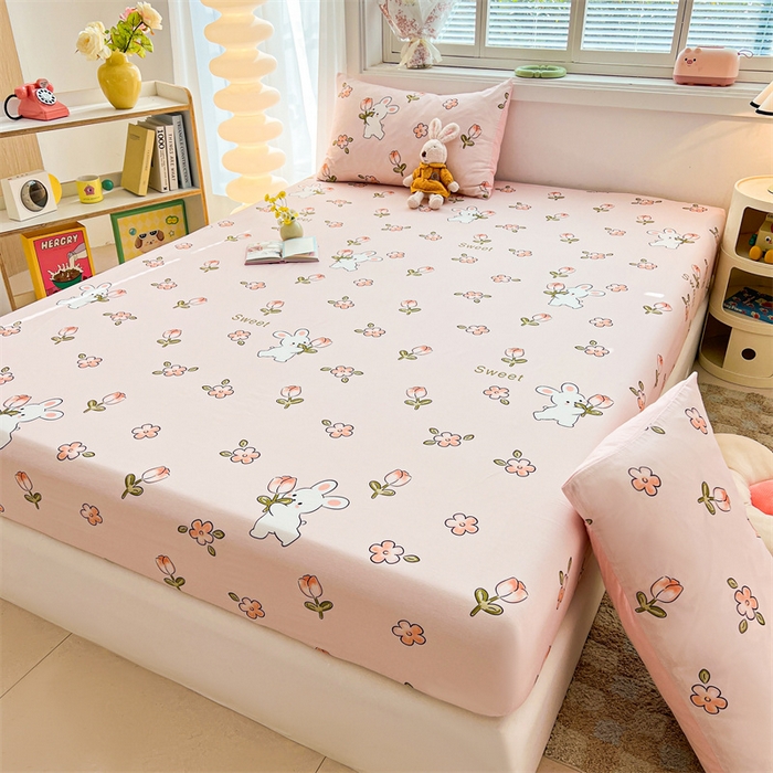 91家纺网 家纺一手货源 找家纺 雯豆2025春夏新品全棉床笠三件套学生成人印花纯棉床罩 全棉床笠-甜心派