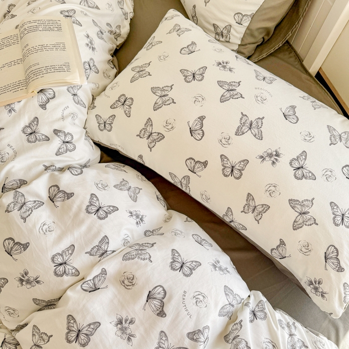 91家纺网 家纺一手货源 找家纺 慕澄家纺 2025新款小清新水洗棉印花四件套 萌趣版-蝶恋