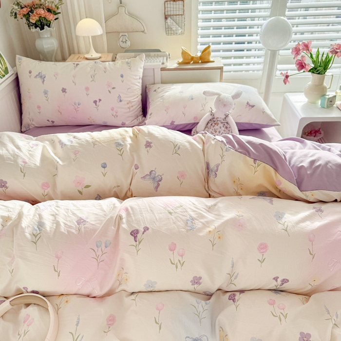 91家纺网 家纺一手货源 找家纺 慕澄家纺 2025新款小清新水洗棉印花四件套 萌趣版-觅蝶