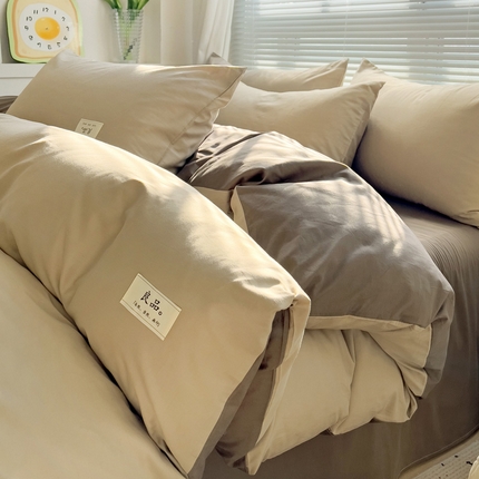 91家纺网 家纺一手货源 找家纺 眠博士 2025新款40支高支高密全棉撞色双拼四件套 全棉拼色-杏色+春泥