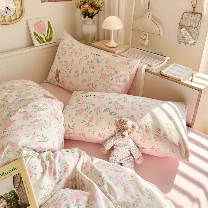 91家纺网 家纺一手货源 找家纺 慕澄家纺 2025新款小清新水洗棉印花四件套 萌趣版-花园宝贝