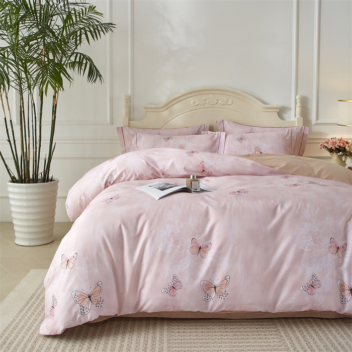 91家纺网 家纺一手货源 找家纺 曼秀琳 2025新款铂金棉数码印花四件套(全棉133*76) 浅梦-粉