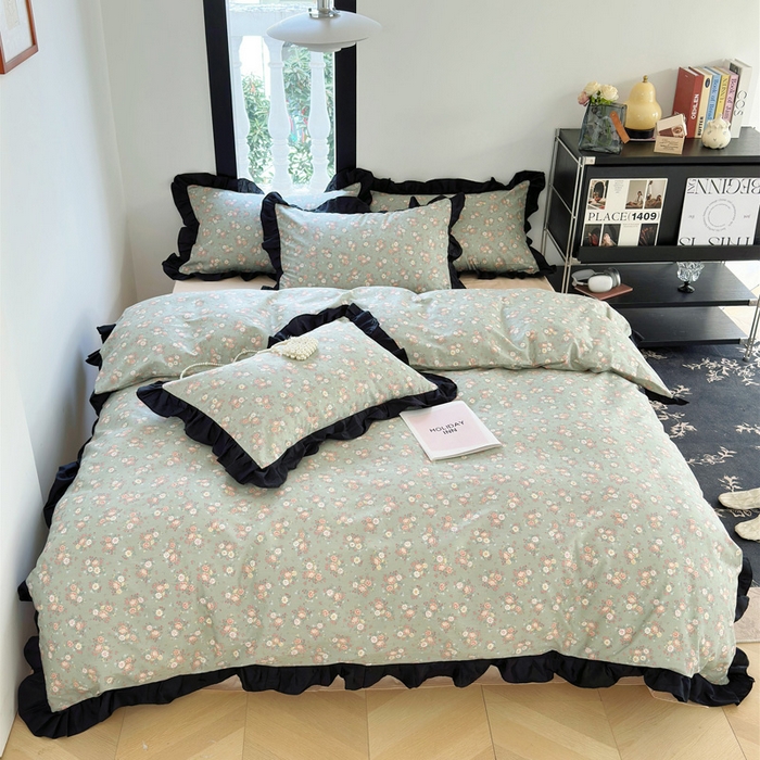 91家纺网 家纺一手货源 找家纺 澳萝拉 2025新款全棉斜纹花边印花四件套 蔷薇花园