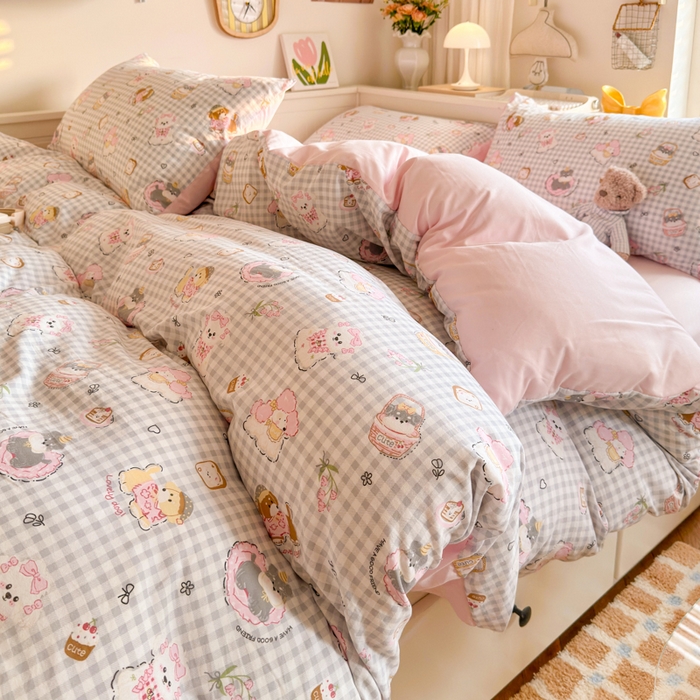 91家纺网 家纺一手货源 找家纺 慕澄家纺 2025新款小清新水洗棉印花四件套 萌趣版-甜宠