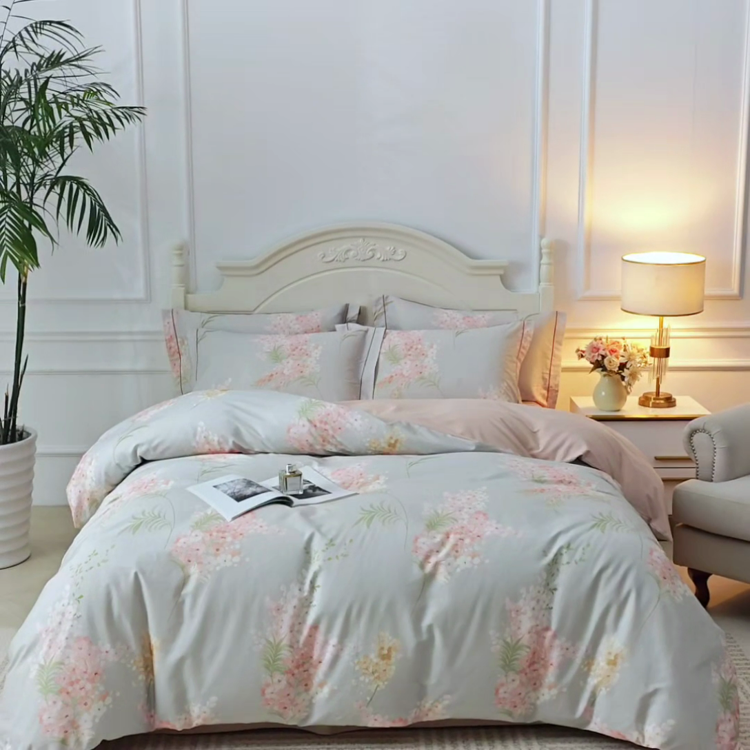 91家纺网 家纺一手货源 找家纺 曼秀琳 2025新款铂金棉数码印花四件套(全棉133*76) 芊然-桔