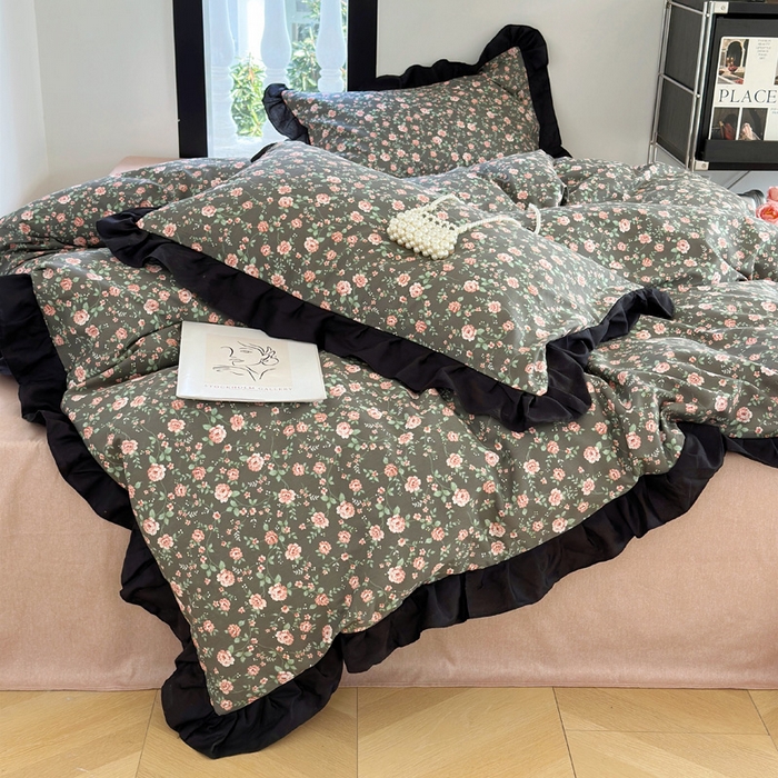 91家纺网 家纺一手货源 找家纺 澳萝拉 2025新款全棉斜纹花边印花四件套 海瑟薇