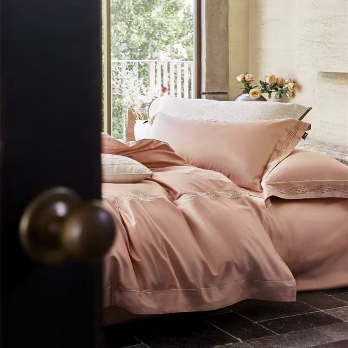 91家纺网 家纺一手货源 找家纺 玖玖爱家纺 2025新款180支植物甑棉四件套-时光之舞 时光之舞-湖琥珀玉