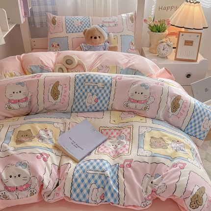韩巢家纺 2025新款学生宿舍上下铺印花被套床单三件套 芝士呆猫