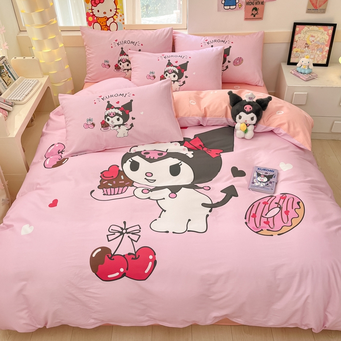 91家纺网 家纺一手货源 找家纺 博雅 2025新款三丽鸥大版印花全棉四件套专版花型 全棉大版（普通款口袋枕）樱桃库洛米