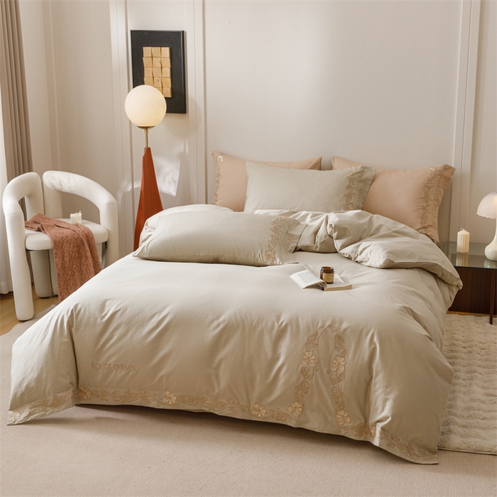 91家纺网 家纺一手货源 找家纺 艾莱家纺 2025新款A类精梳纯棉刺绣花四件套-赫柏 赫柏-夜绿