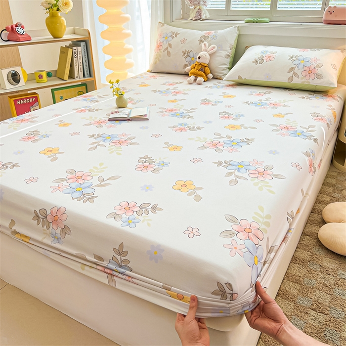 91家纺网 家纺一手货源 找家纺 雯豆2025春夏新品全棉床笠三件套学生成人印花纯棉床罩 全棉床笠-雅韵