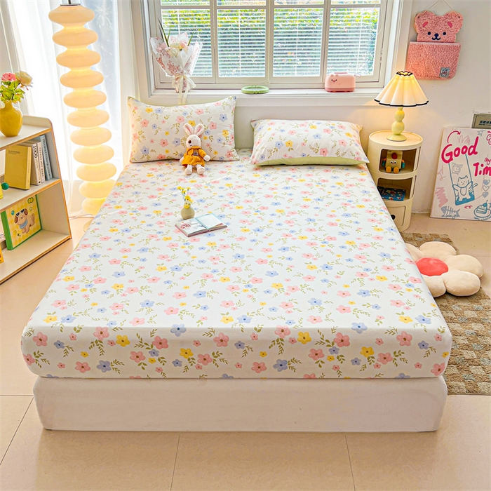 91家纺网 家纺一手货源 找家纺 雯豆2025春夏新品全棉床笠三件套学生成人印花纯棉床罩 全棉床笠-芳华