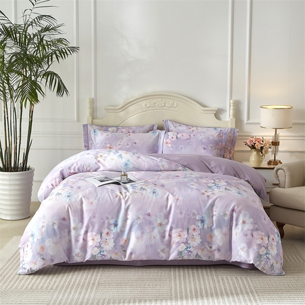 曼秀琳 2025新款铂金棉数码印花四件套(全棉133*76) 水中月-紫