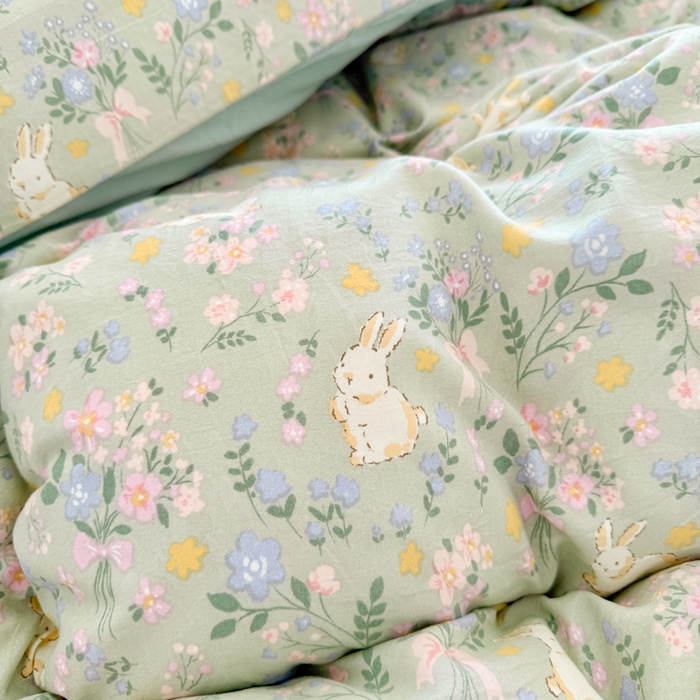 91家纺网 家纺一手货源 找家纺 慕澄家纺 2025新款小清新水洗棉印花四件套 萌趣版-碎花兔兔