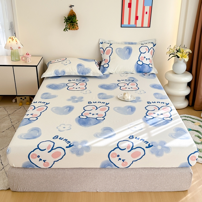 91家纺网 家纺一手货源 找家纺 棉造家居 2025新款亲肤舒适全棉纯棉印花单床笠 晴天小兔