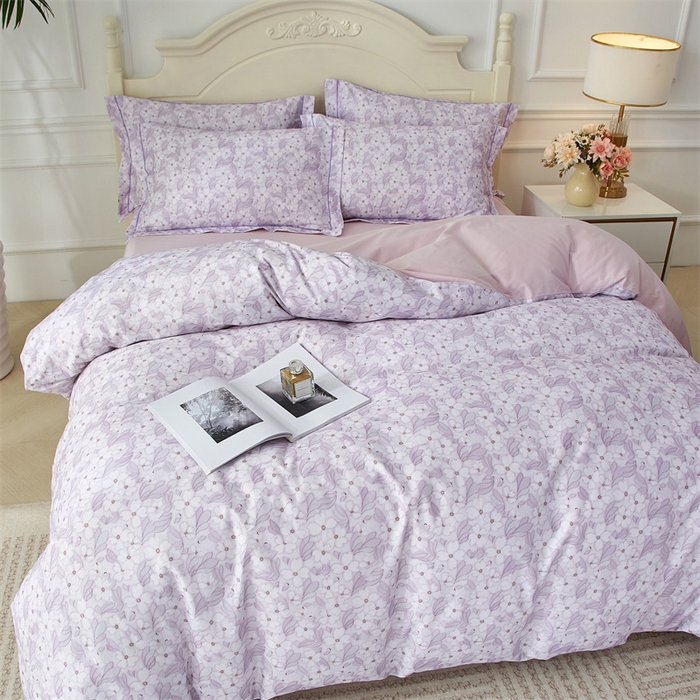 91家纺网 家纺一手货源 找家纺 曼秀琳 2025新款铂金棉数码印花四件套(全棉133*76) 春水柔情-紫