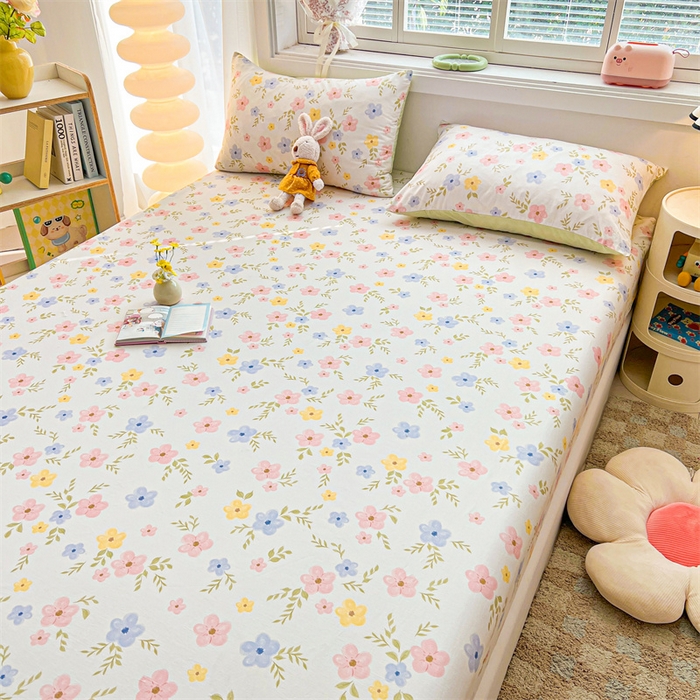 91家纺网 家纺一手货源 找家纺 雯豆2025春夏新品全棉床笠三件套学生成人印花纯棉床罩 全棉床笠-芳华