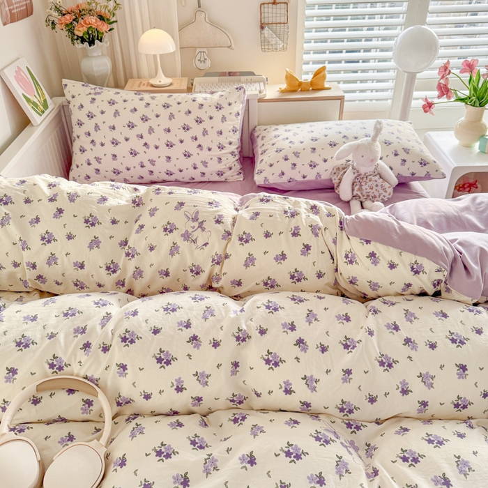 91家纺网 家纺一手货源 找家纺 慕澄家纺 2025新款小清新水洗棉印花四件套 萌趣版-兔寻花