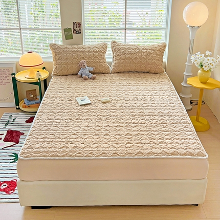 帛洵 2025新款舒适亲肤高克重牛奶绒夹棉床笠 奶咖色