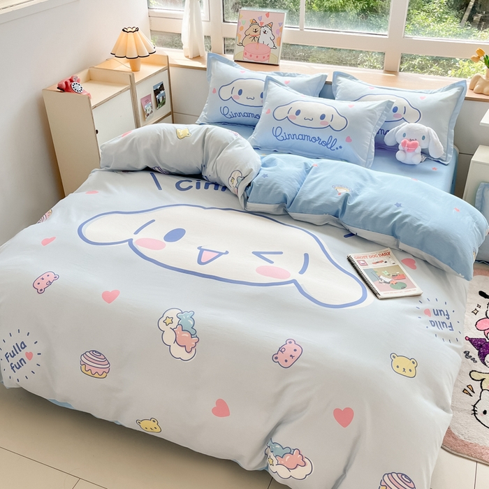 91家纺网 家纺一手货源 找家纺 博雅 2025新款三丽鸥大版印花全棉四件套专版花型 全棉大版（升级款信封枕）开心玉桂狗