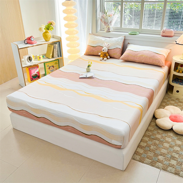 91家纺网 家纺一手货源 找家纺 雯豆2025春夏新品全棉床笠三件套学生成人印花纯棉床罩 全棉床笠-浪漫约定