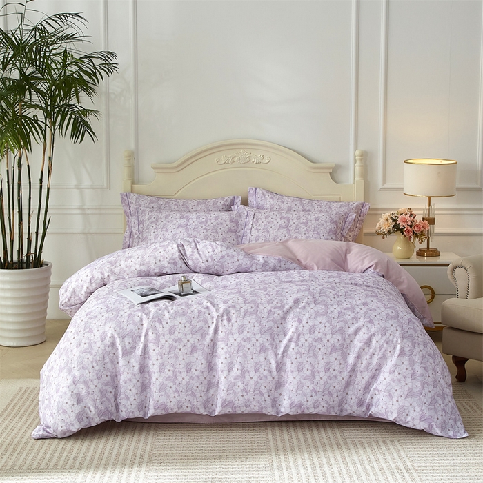 91家纺网 家纺一手货源 找家纺 曼秀琳 2025新款铂金棉数码印花四件套(全棉133*76) 春水柔情-紫