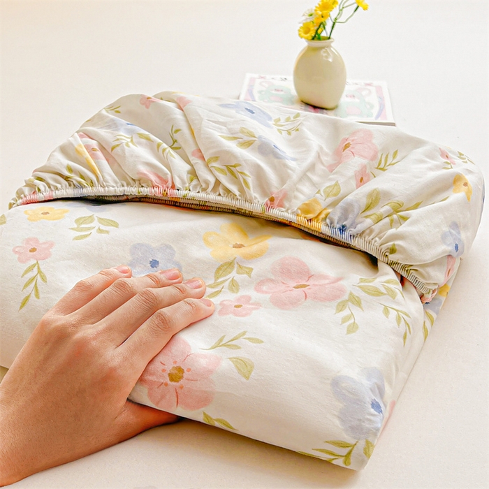 91家纺网 家纺一手货源 找家纺 雯豆2025春夏新品全棉床笠三件套学生成人印花纯棉床罩 全棉床笠-芳华