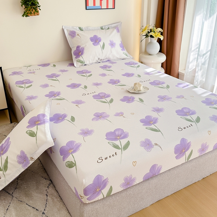 91家纺网 家纺一手货源 找家纺 棉造家居 2025新款亲肤舒适全棉纯棉印花单床笠 甜美花韵