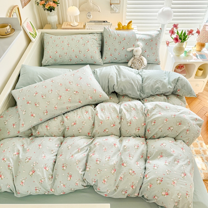 91家纺网 家纺一手货源 找家纺 慕澄家纺 2025新款小清新水洗棉印花四件套 萌趣版-珍妮