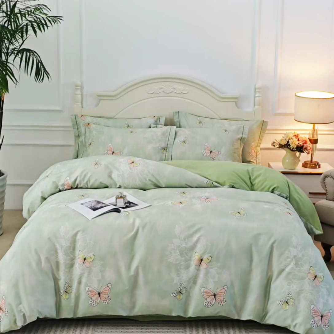 91家纺网 家纺一手货源 找家纺 曼秀琳 2025新款铂金棉数码印花四件套(全棉133*76) 浅梦-绿