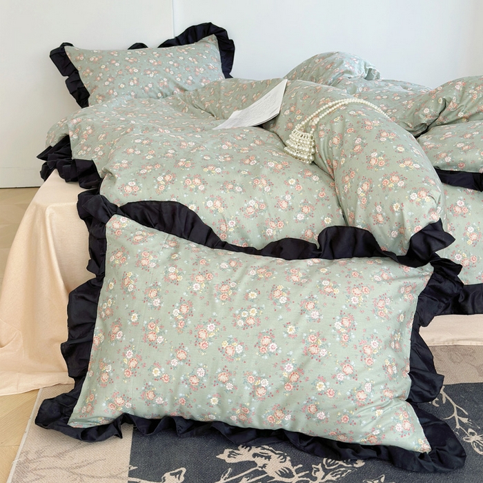 91家纺网 家纺一手货源 找家纺 澳萝拉 2025新款全棉斜纹花边印花四件套 蔷薇花园