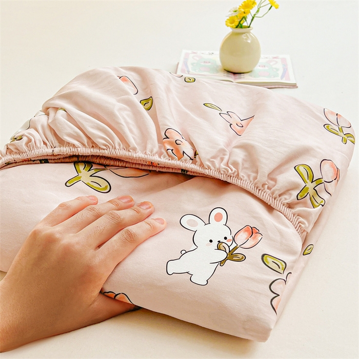 91家纺网 家纺一手货源 找家纺 雯豆2025春夏新品全棉床笠三件套学生成人印花纯棉床罩 全棉床笠-甜心派