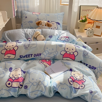 韩巢家纺 2025新款学生宿舍上下铺印花被套床单三件套 茶椰丸子