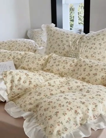 91家纺网 家纺一手货源 找家纺 澳萝拉 2025新款全棉斜纹花边印花四件套 玛格丽