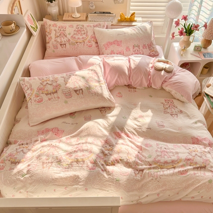 慕澄家纺 2025新款小清新水洗棉印花四件套 萌趣版-洛丽塔