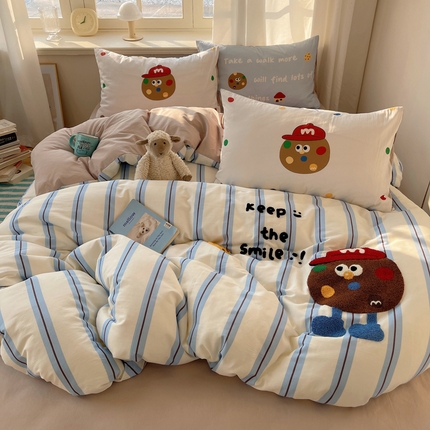 美乐迪家纺 2025新款休闲风系列全棉毛巾绣四件套 玩趣m豆