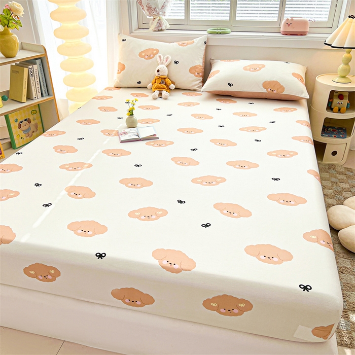 91家纺网 家纺一手货源 找家纺 雯豆2025春夏新品全棉床笠三件套学生成人印花纯棉床罩 全棉床笠-汪星领袖