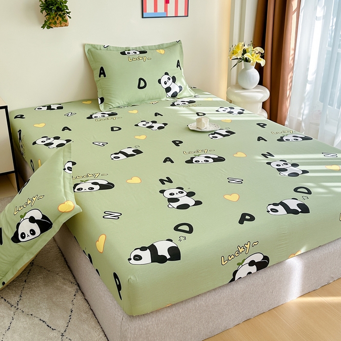 91家纺网 家纺一手货源 找家纺 棉造家居 2025新款亲肤舒适全棉纯棉印花单床笠 熊猫宝贝