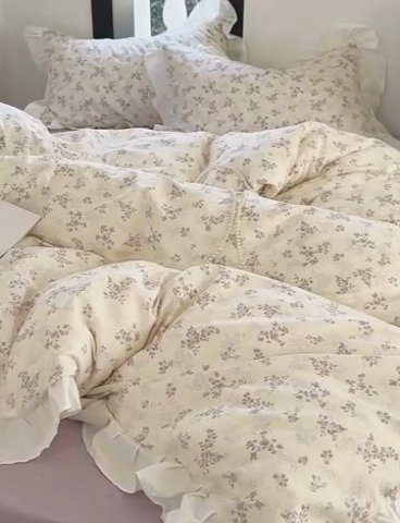 91家纺网 家纺一手货源 找家纺 澳萝拉 2025新款全棉斜纹花边印花四件套 赫本