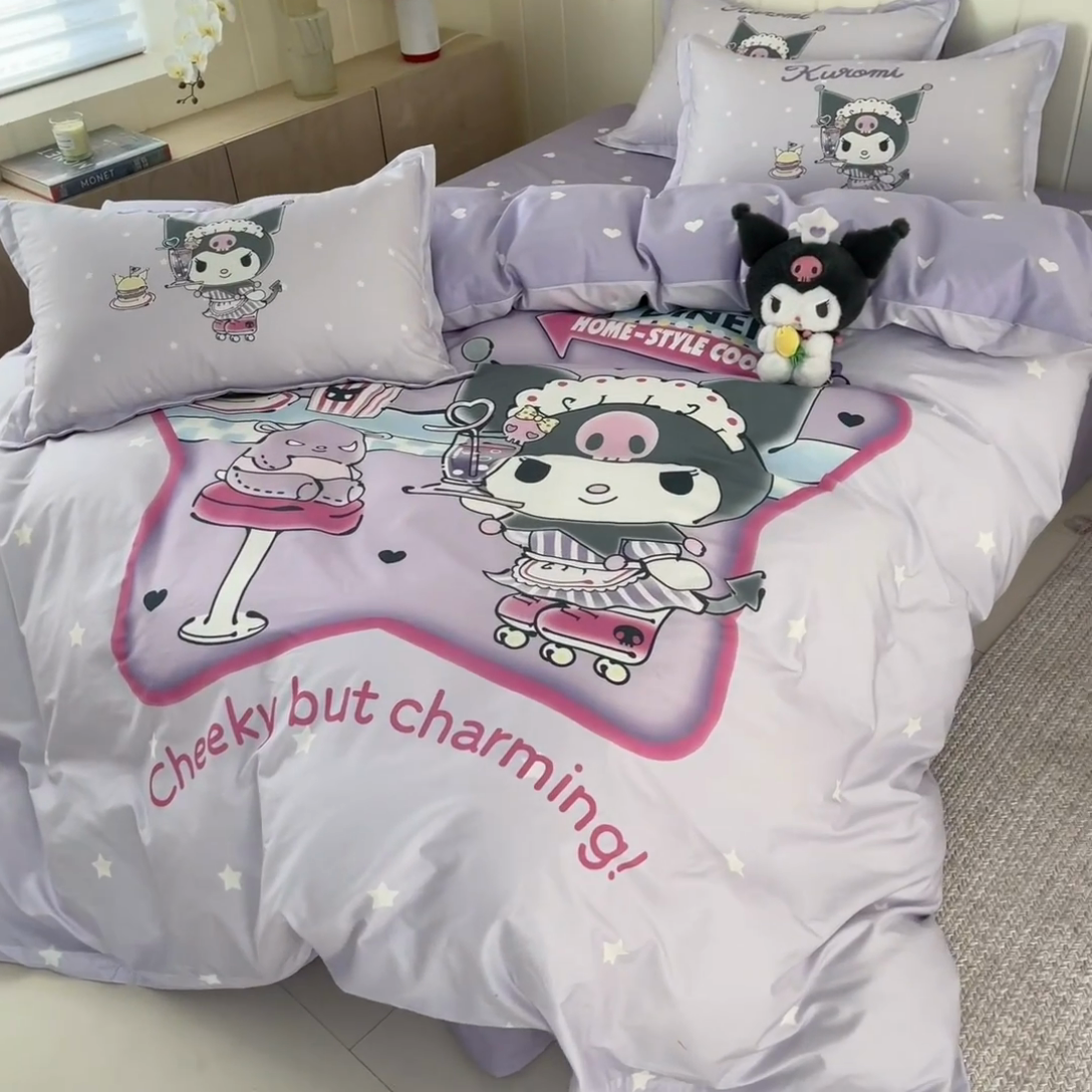 91家纺网 家纺一手货源 找家纺 博雅 2025新款三丽鸥大版印花全棉四件套专版花型 全棉大版（升级款信封枕）库洛米宝贝