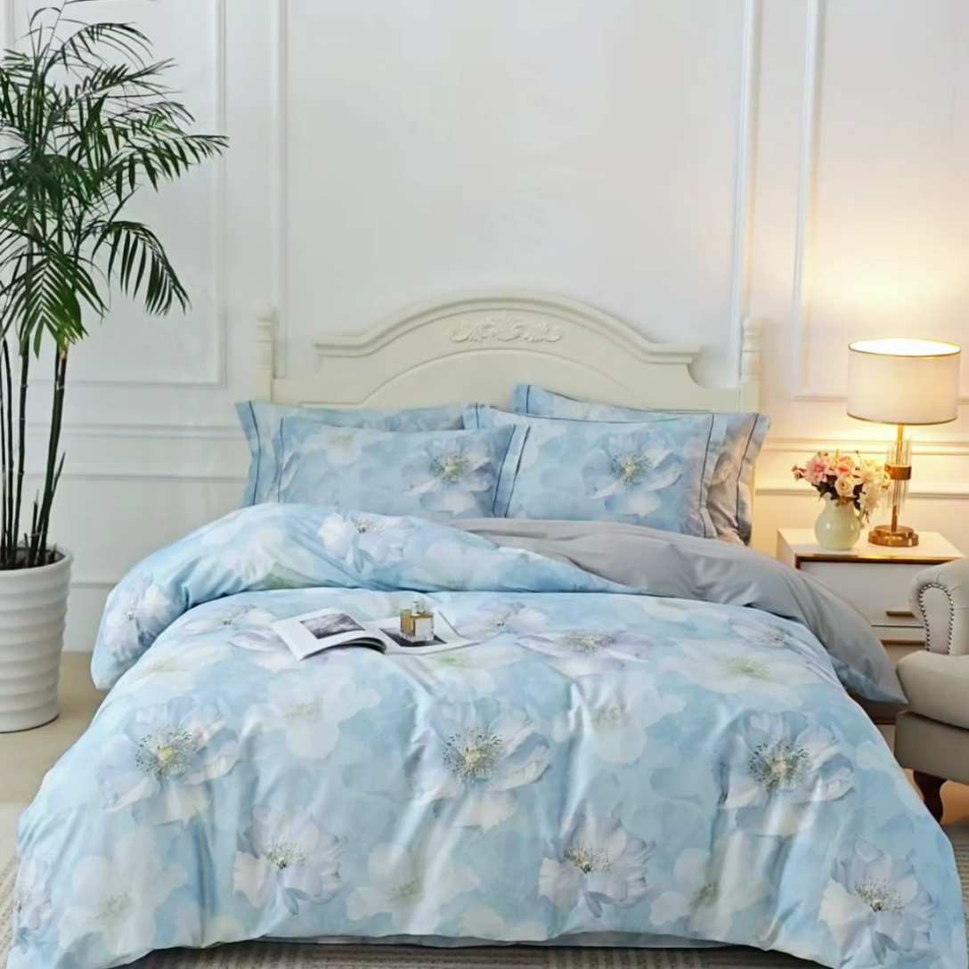 91家纺网 家纺一手货源 找家纺 曼秀琳 2025新款铂金棉数码印花四件套(全棉133*76) 水榭听香-兰