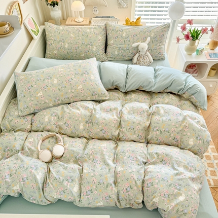 慕澄家纺 2025新款小清新水洗棉印花四件套 萌趣版-碎花兔兔