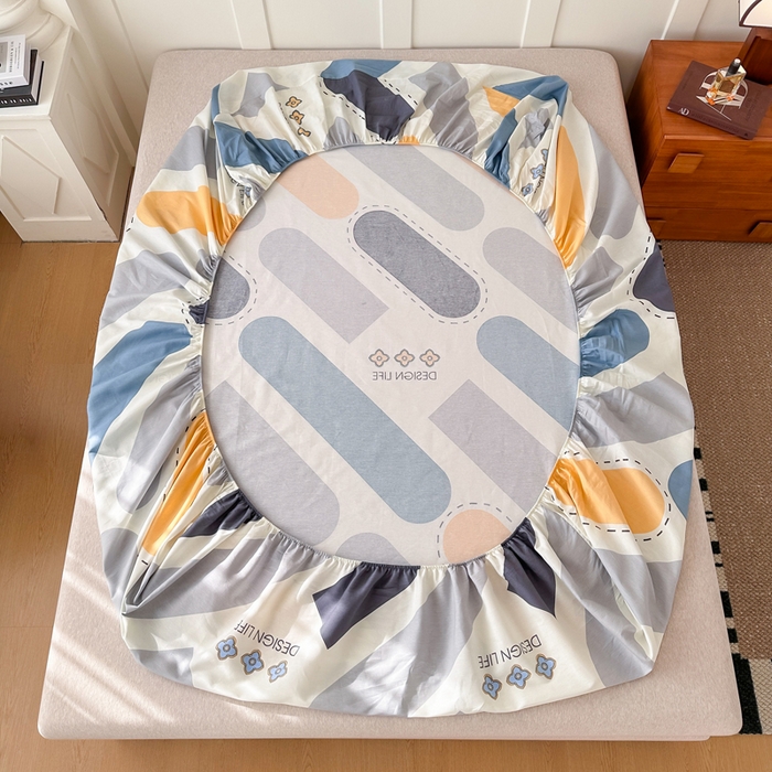 91家纺网 家纺一手货源 找家纺 棉造家居 2025新款亲肤舒适全棉纯棉印花单床笠 光的邂逅-蓝