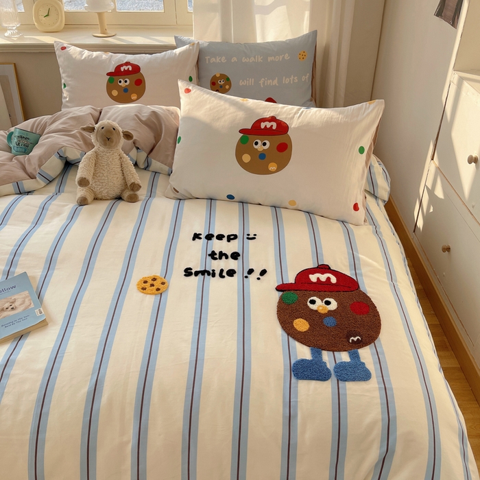 91家纺网 家纺一手货源 找家纺 美乐迪家纺 2025新款休闲风系列全棉毛巾绣四件套 玩趣m豆