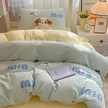 91家纺网 家纺一手货源 找家纺 韩巢家纺 2025新款学生宿舍上下铺印花被套床单三件套 蓝莓梨子